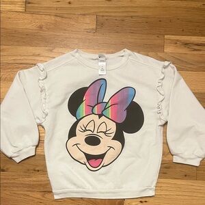 Disney Minnie Mouse Kids White Crewneck Sweatshirt with Ruffles Kids Size 6